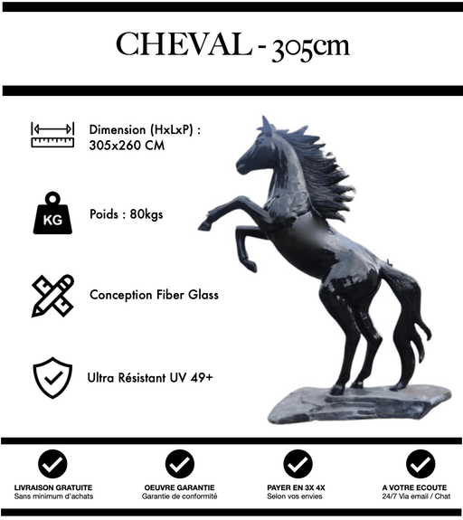 Sculpture Cheval Resine 305cm Statue - Noir - MUZZANO