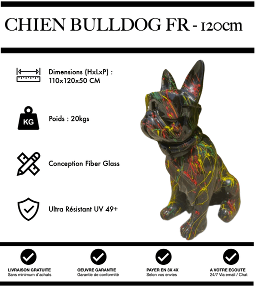 Sculpture Chien Bulldog FR Resine 120cm Statue - Graffiti - MUZZANO