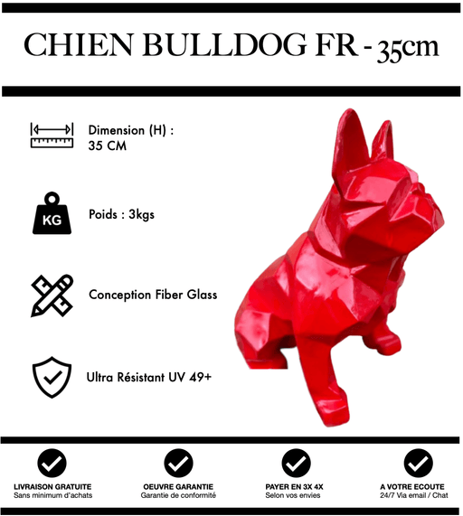 Sculpture Chien Bulldog FR Resine 35cm Origami Statue - Rouge - MUZZANO