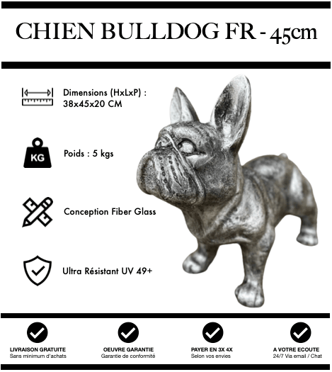 Sculpture Chien Bulldog FR Resine 45cm Statue - Argent - MUZZANO