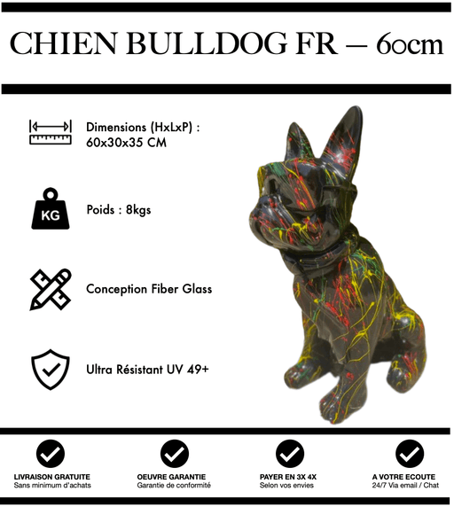 Sculpture Chien Bulldog FR Resine 60cm Statue - Graffiti - MUZZANO