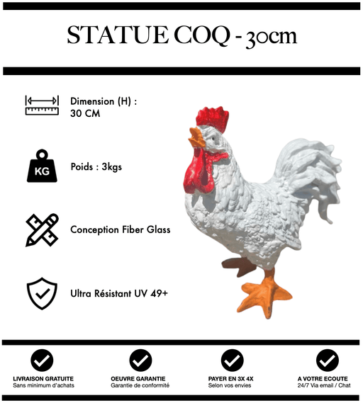 Sculpture Coq Resine 30cm Statue - Blanc - MUZZANO