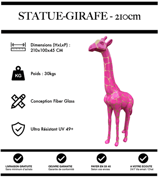 Sculpture Girafe Resine 210cm Statue - Rose & Or - MUZZANO