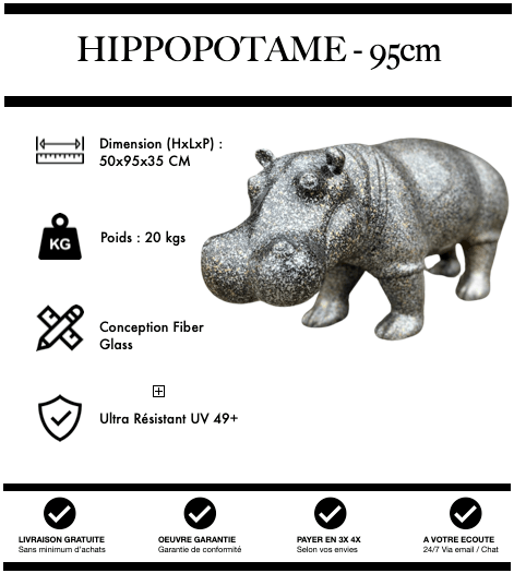Sculpture Hippopotame Resine 95cm Statue - Nature - MUZZANO