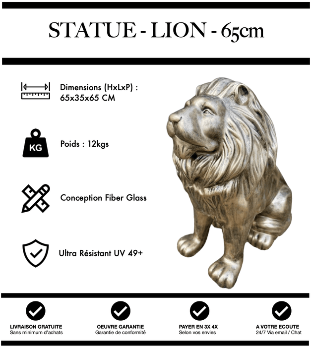 Sculpture Lion Resine 65cm Statue - Or - MUZZANO