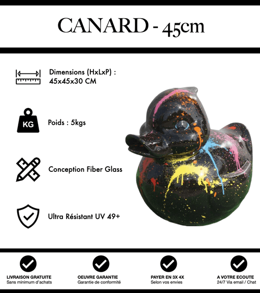 Sculpture Canard Resine 45cm Statue - Black Graffiti - MUZZANO