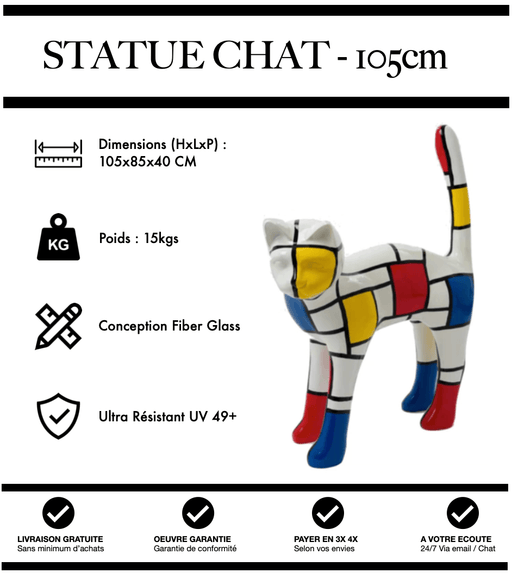 Sculpture Chat Resine 105cm Statue - Mondrian - MUZZANO