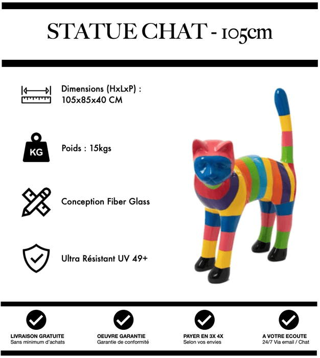 Sculpture Chat Resine 105cm Statue - Multicolore - MUZZANO