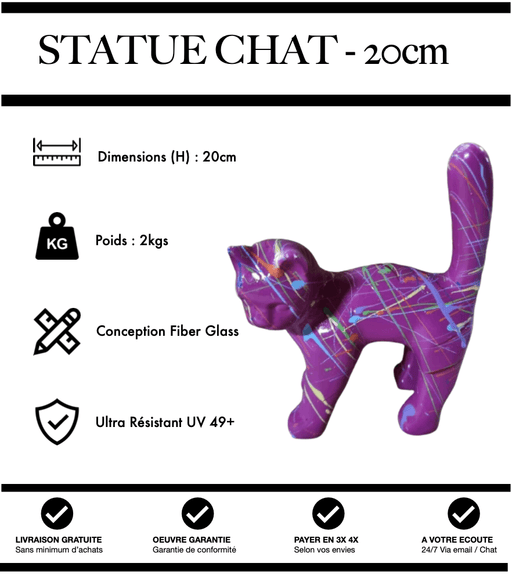 Sculpture Chat Resine 20cm Statue - Graffiti Violet - MUZZANO
