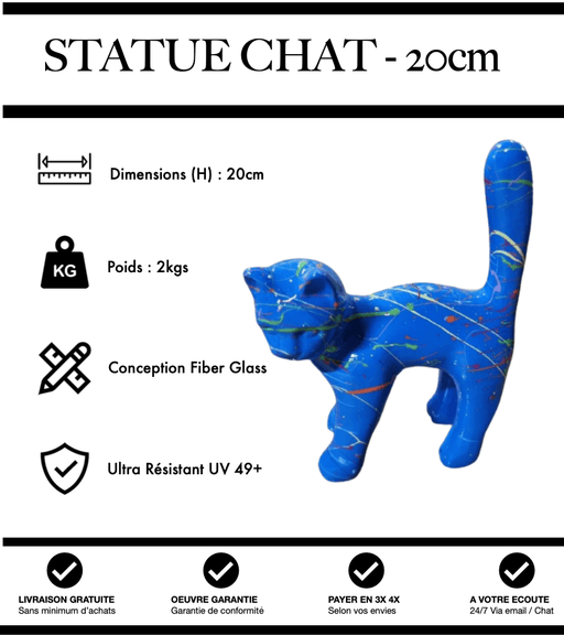 Sculpture Chat Resine 20cm Statue - Grafitti Bleu - MUZZANO