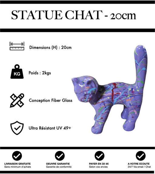 Sculpture Chat Resine 20cm Statue - Grafitti Violet - MUZZANO