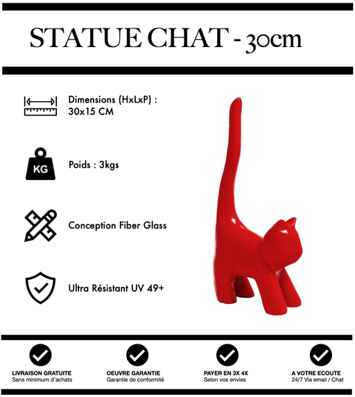 Sculpture Chat Resine 30cm Statue - Rouge - MUZZANO