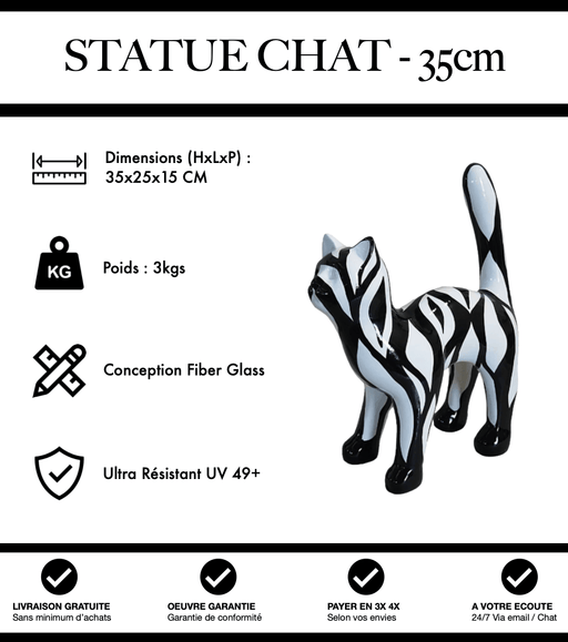 Sculpture Chat Resine 35cm Statue - Noir et Blanc - MUZZANO