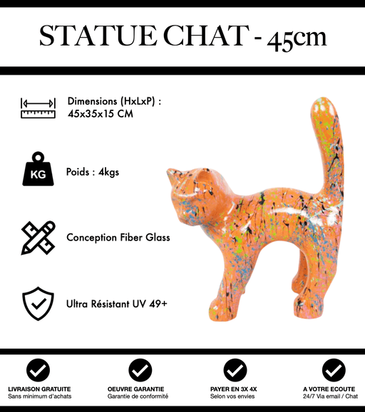 Sculpture Chat Resine 45cm Statue - Graffiti Orange - MUZZANO