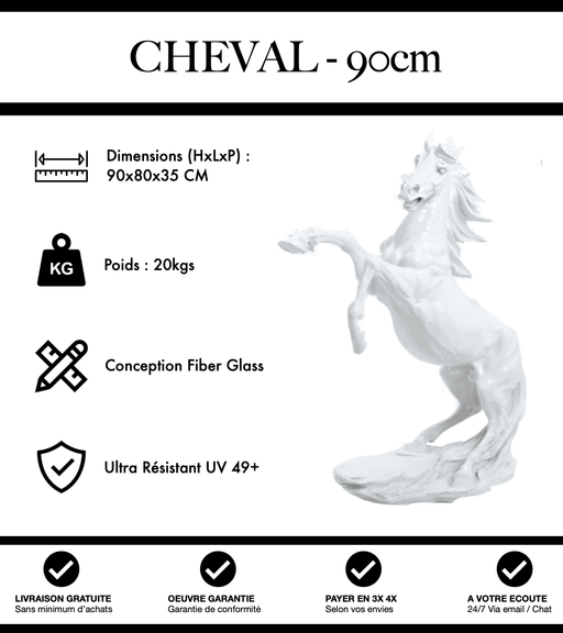 Sculpture Cheval Resine 90cm Statue - Blanc - MUZZANO