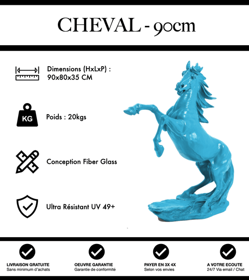 Sculpture Cheval Resine 90cm Statue - Bleu Clair - MUZZANO