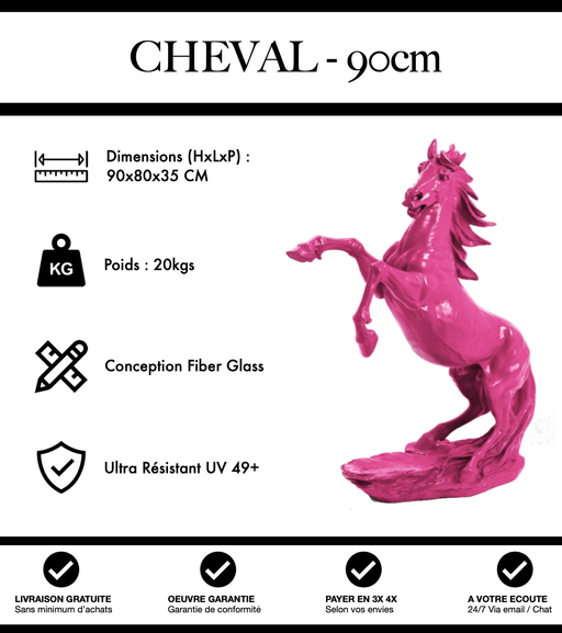 Sculpture Cheval Resine 90cm Statue - Rose - MUZZANO