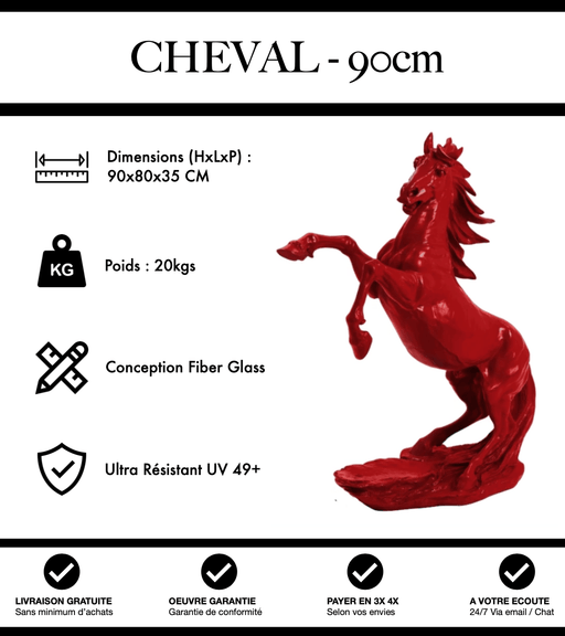 Sculpture Cheval Resine 90cm Statue - Rouge - MUZZANO