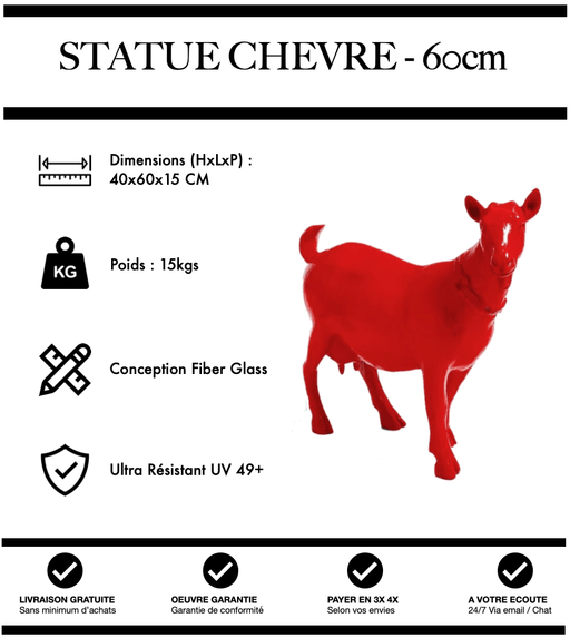 Sculpture Chèvre Resine 60cm Statue - Rouge - MUZZANO