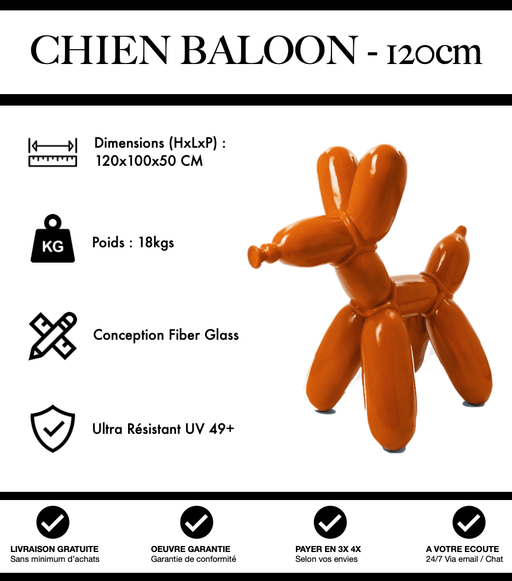 Sculpture Chien Baloon Resine 120cm Statue - Orange - MUZZANO