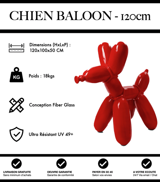 Sculpture Chien Baloon Resine 120cm Statue - Rouge - MUZZANO