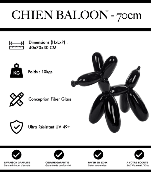 Sculpture Chien Baloon Resine 70cm Statue - Noir - MUZZANO