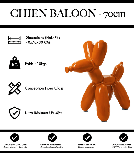 Sculpture Chien Baloon Resine 70cm Statue - Orange - MUZZANO