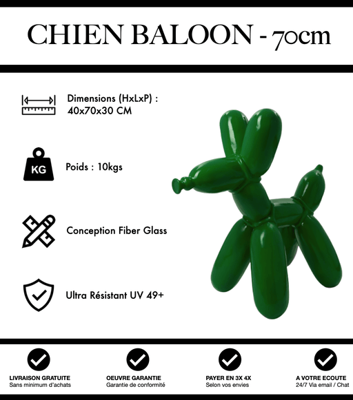 Sculpture Chien Baloon Resine 70cm Statue - Vert Foncé - MUZZANO