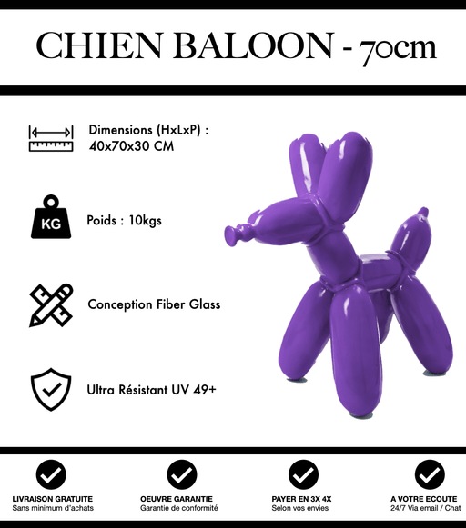 Sculpture Chien Baloon Resine 70cm Statue - Violet - MUZZANO