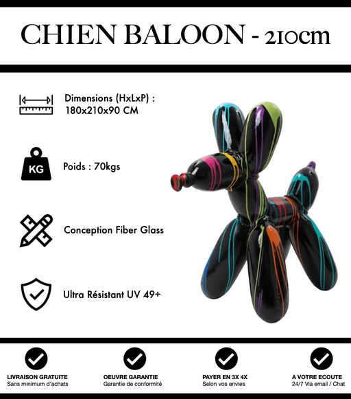 Sculpture Chien Baloon Resine XXL 210cm Statue - Black Trash - MUZZANO