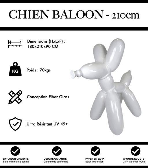 Sculpture Chien Baloon Resine XXL 210cm Statue - Blanc - MUZZANO