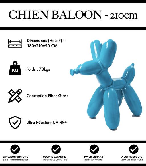 Sculpture Chien Baloon Resine XXL 210cm Statue - Bleu Clair - MUZZANO