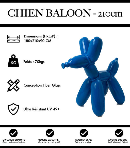 Sculpture Chien Baloon Resine XXL 210cm Statue - Bleu Foncé - MUZZANO