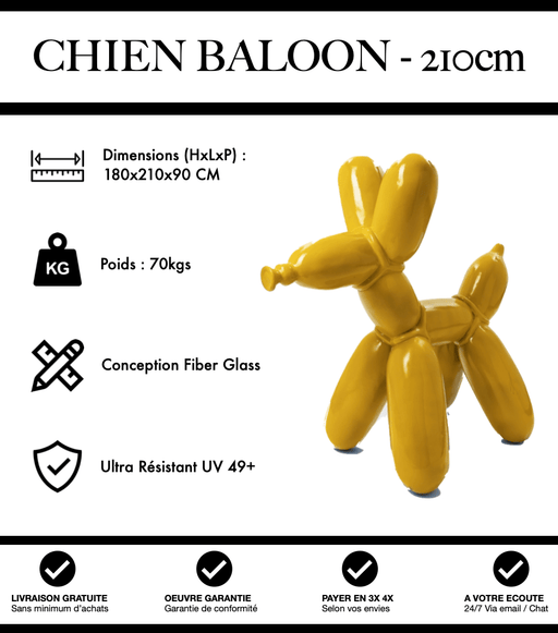 Sculpture Chien Baloon Resine XXL 210cm Statue - Jaune - MUZZANO