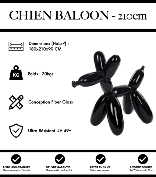 Sculpture Chien Baloon Resine XXL 210cm Statue - Noir - MUZZANO