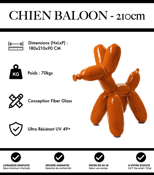 Sculpture Chien Baloon Resine XXL 210cm Statue - Orange - MUZZANO
