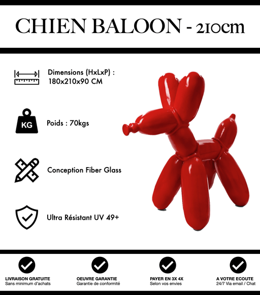 Sculpture Chien Baloon Resine XXL 210cm Statue - Rouge - MUZZANO