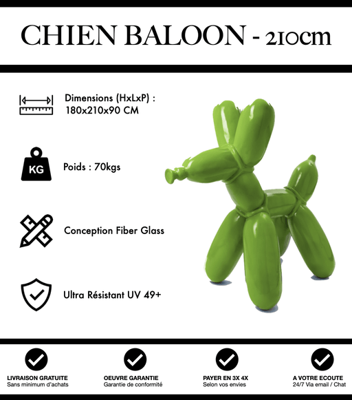 Sculpture Chien Baloon Resine XXL 210cm Statue - Vert Clair - MUZZANO