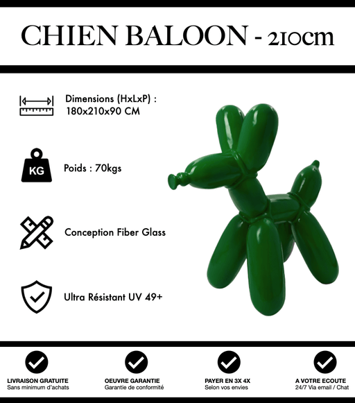 Sculpture Chien Baloon Resine XXL 210cm Statue - Vert Foncé - MUZZANO