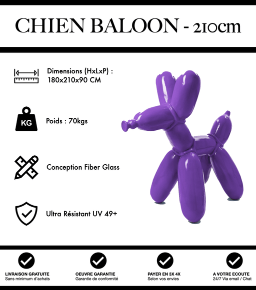 Sculpture Chien Baloon Resine XXL 210cm Statue - Violet - MUZZANO