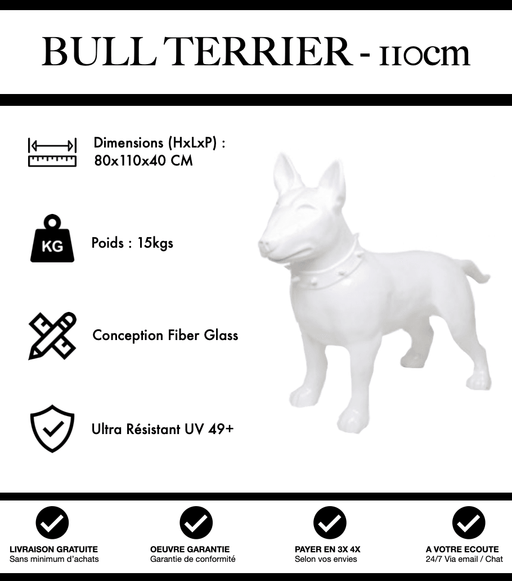 Sculpture Chien Bull Terrier Resine 110cm Statue - Blanc - MUZZANO