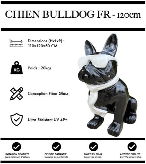Sculpture Chien Bulldog FR Resine 120cm Statue - Black & White - MUZZANO