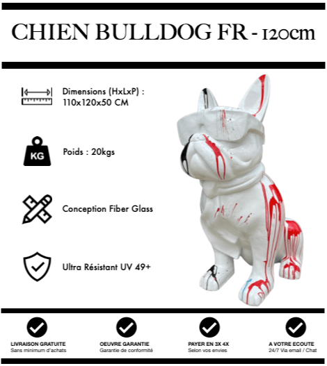 Sculpture Chien Bulldog FR Resine 120cm Statue - Rouge & Noir - MUZZANO