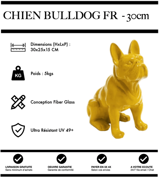 Sculpture Chien Bulldog FR Resine 30cm Statue - JAUNE - MUZZANO