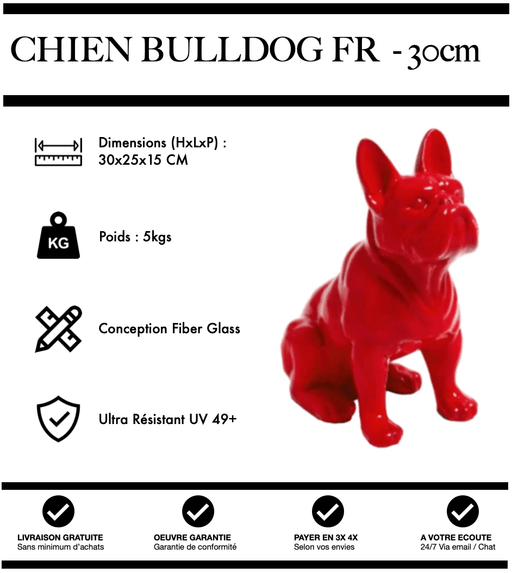 Sculpture Chien Bulldog FR Resine 30cm Statue - Rouge - MUZZANO