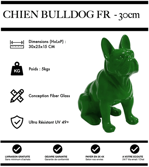 Sculpture Chien Bulldog FR Resine 30cm Statue - VERT - MUZZANO