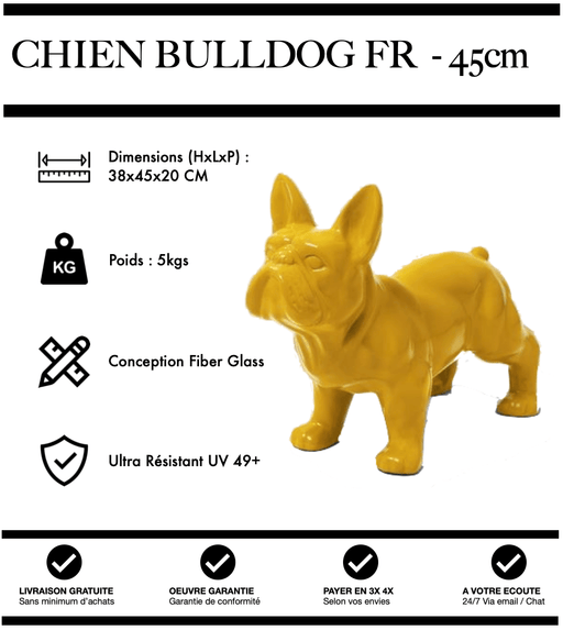 Sculpture Chien Bulldog FR Resine 45cm Statue - JAUNE - MUZZANO