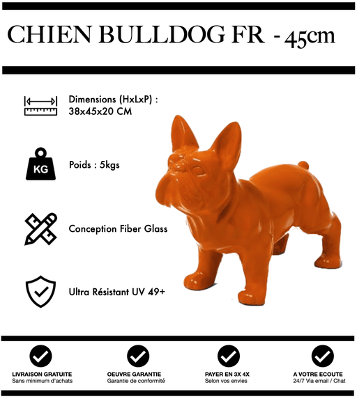 Sculpture Chien Bulldog FR Resine 45cm Statue - ORANGE - MUZZANO