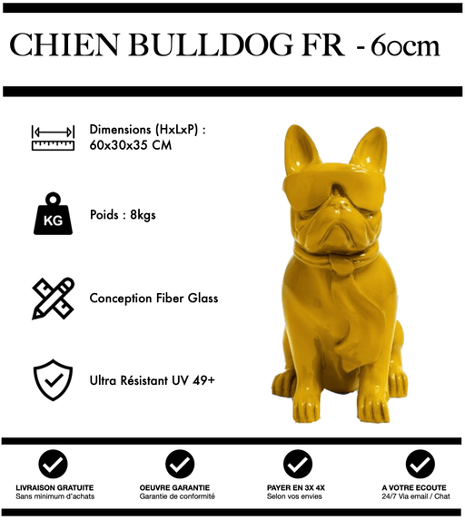 Sculpture Chien Bulldog FR Resine 60cm Statue - JAUNE - MUZZANO