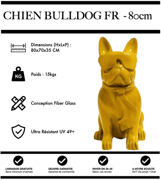Sculpture Chien Bulldog FR Resine 80cm Statue - JAUNE - MUZZANO